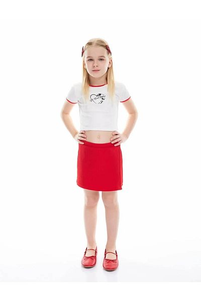 Koton Basic Mini Shorts with Elastic Waist Red Girl's Skirt 5Skg40015Ak
