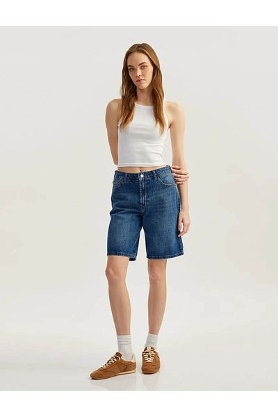 Koton Relaxed Cut Normal Waist Indigo Women's Shorts 5Sal40007Md