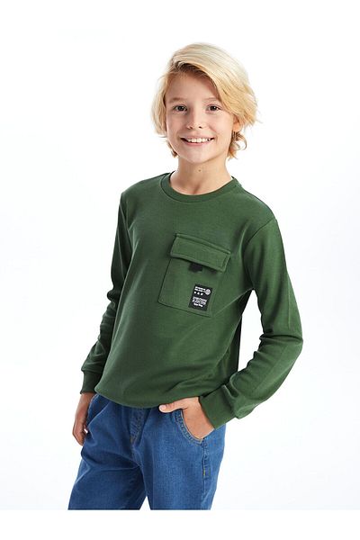 Zeyder Kids Boy's Green Pocket Sweatshirt