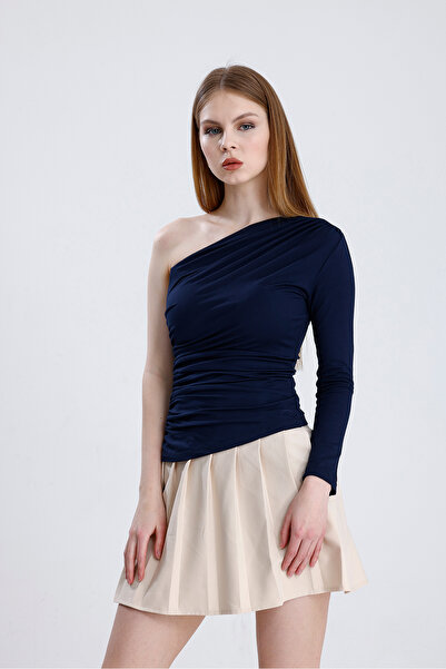 Bukamiss Жіноча блуза з одним плечем, синя