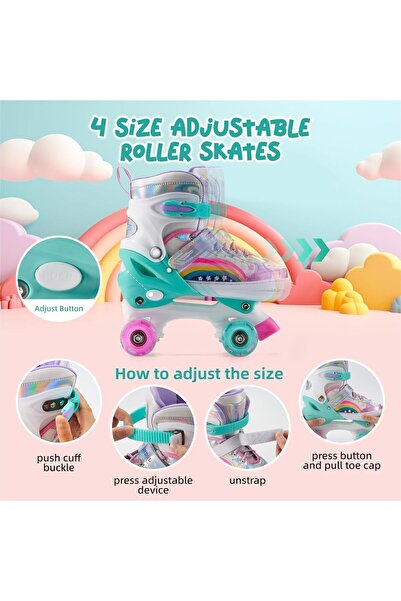 MAAS Roller Skates for Kids, Adjustable, Colourful Design, with LED Lights Size 39-42