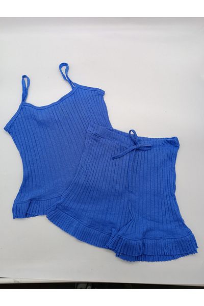 BEYAZTOPTAN Costum de damă mov cu volane cu pantaloni scurți