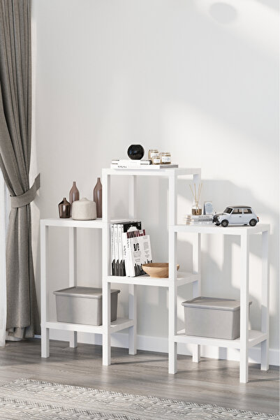 Hesaplı Kasa 6 Katlı Düzenleyici Plastik Yatay Raf Ünitesi Beyaz, Kitaplık, B...