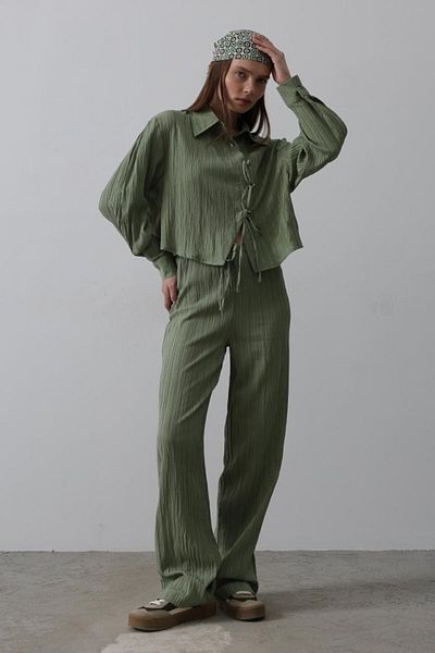 ModaCity Asymmetrical Button Detailed Front Suit - Khaki