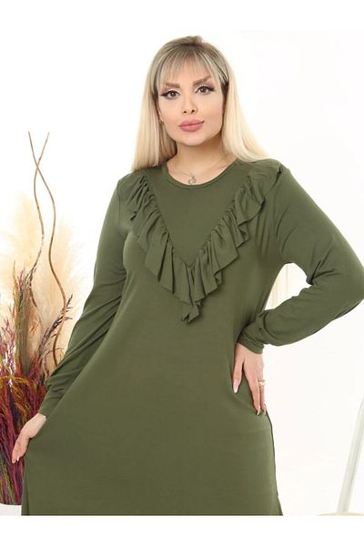 MODA Φόρεμα με λαιμόκοψη V βολάν με λεπτομέρεια ελαστικό βισκόζη Plus Size