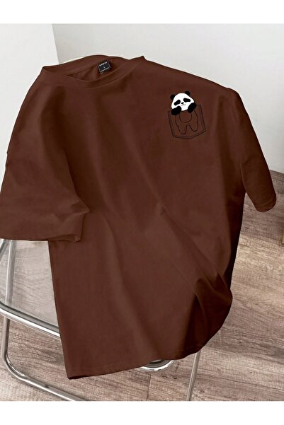 OVER HEAD UNISEX Slatka džepna panda Štampano Oversize kroj T-shirt