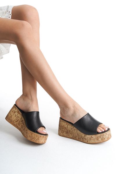 bolemo Black Women's Wedge Heel Slippers