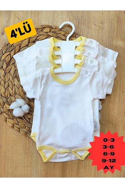 Tomuycuk 4-Piece Baby Bodysuit Set - 100% Cotton, Short Sleeve, Snap Fastener Bodysuit (0-12) Month Seasonal