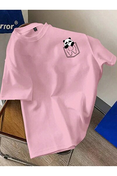 OVER HEAD UNISEX Slatka džepna panda Štampano Oversize kroj T-shirt