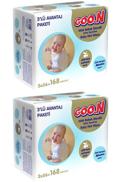 Goo.n مجموعة مناديل مبللة للبشرة الحساسة من جون، 336 منديل (2PK*3)