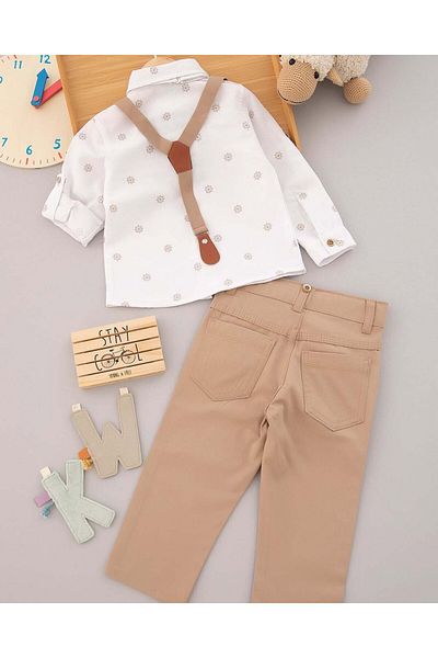 MİNİKO KİDS Boy's Cotton Shirt Pants Bow Tie Trousers Suspender Suit