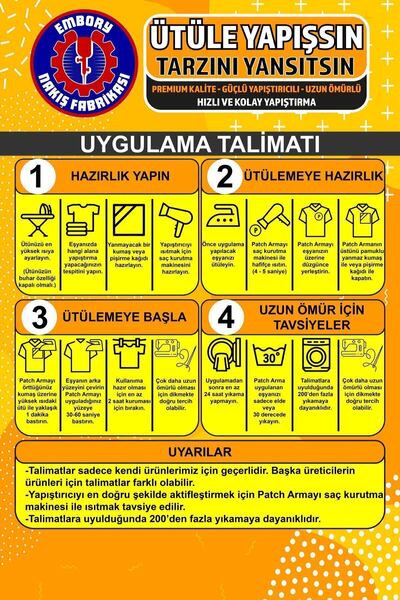 Embory Ütü ile Yapışan Arma Yama, Türk Bayrağı Seti (4 ADET) Ütüyle Yapışan Nakış Dokuma Aplike Patch