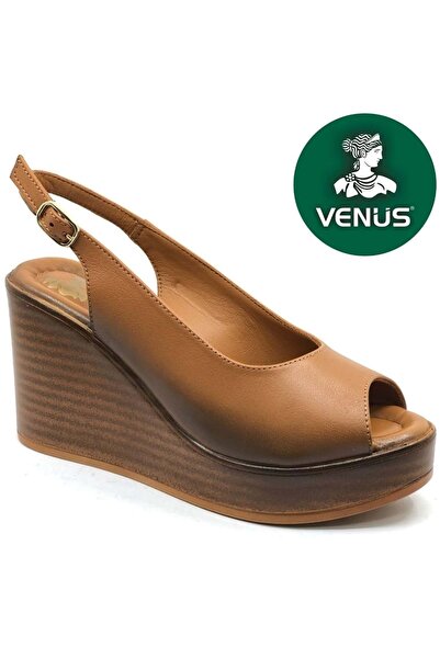 Venüs Torik Hakiki Deri Comfort Ortopedik Dolgu Taban Kadın Sandalet TABA