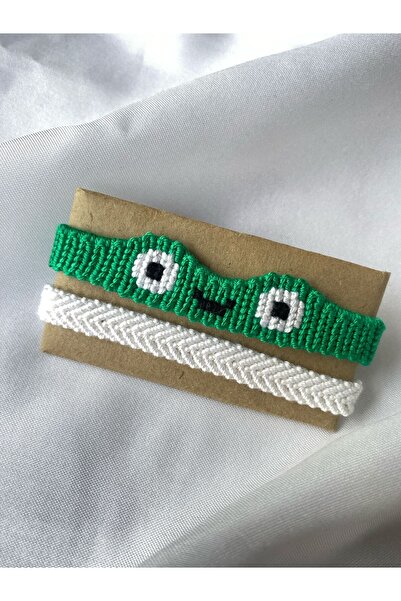 MELUSH مجموعة أساور محبوكة بنمط الضفدع ثلاثي الأبعاد مكونة من قطعتين