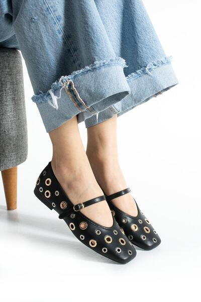 PARİS Γυναικείες μπαλαρίνες με λεπτομέρεια μαύρης χρυσής δαχτυλίδι Grace