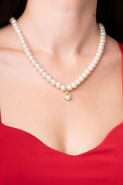 Ayenci قلادة نسائية من لؤلؤ المياه العذبة الحقيقي