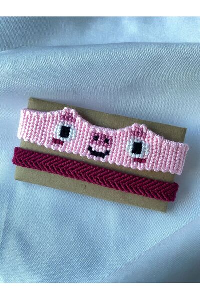 MELUSH Three Dimensional Pig Pattern Knitted Bracelet Set of 2