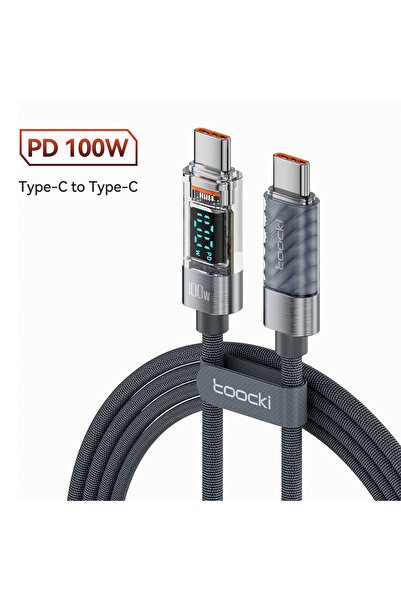 Choice كابل Toocki Type C إلى Type C رمادي اللون بطول 1 متر بقوة 100 وات وشاح...