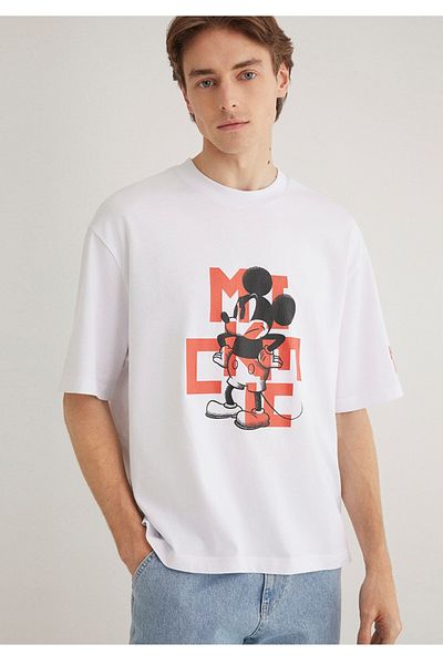 Mavi Mickey Mouse Printed Oversize Cut Men's T-Shirt