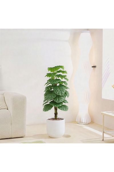 Ebticar Artificial Heart Leaf (Alocasia) Tree in a Cylindrical Fiber Pot-White
