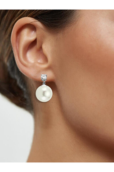 bymissmücevherat Işıltılı İnci Taşlı Vidalı Gümüş Küpe