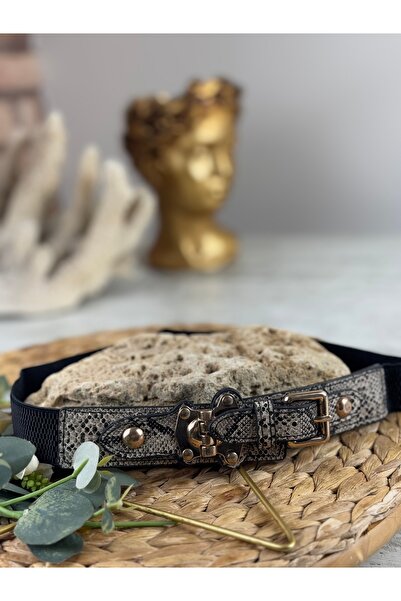 SEDEF TAKI Gold tokalı yılan derisi kemer