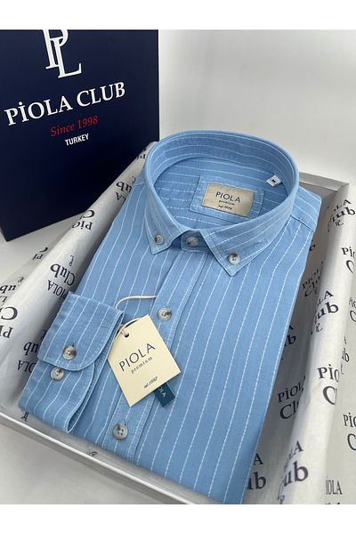 Piola Club Ανδρικό πουκάμισο με κανονική εφαρμογή χωρίς τσέπη με κουμπιά πέτο με απαλή υφή (Ice Blue)