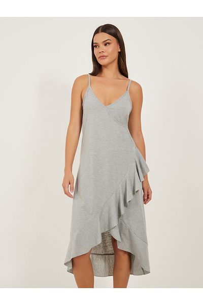 Styli Ruffled Hem Strappy V-Neck Slip Dress