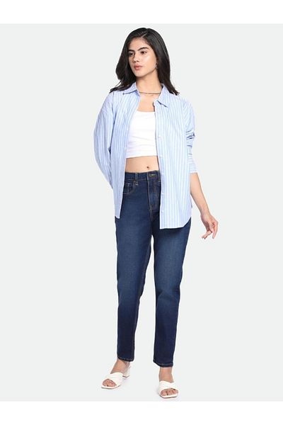 Dennis Lingo By Styli Blue Mid Wash Mom Fit Jeans