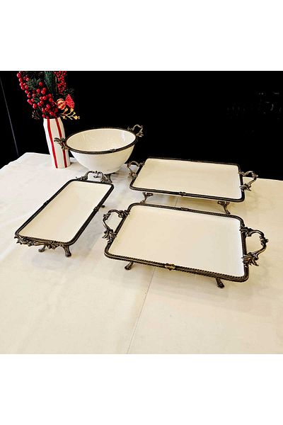MaviDamla Porcelain Presentation Set with Pour Edge Frame, 9 Pieces, Gold Engraved