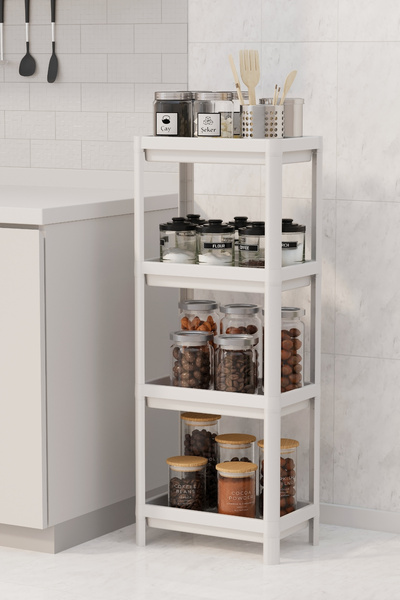 Hesaplı Kasa 4 Katlı Slim Mutfak & Banyo Raf Ünitesi, Beyaz