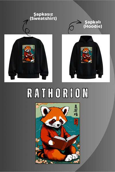 rathorion 3 Thread Japanese Fox Black Unisex Oversize Sweatshirt