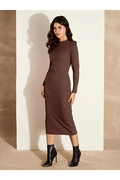 Sassafras By Styli Ribbed Long Sleeves Bodycon Midi Dress