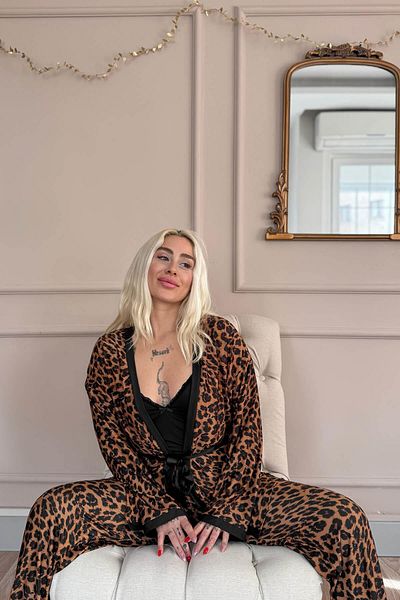 Pijamaevi Set pijama pentru femei tricotat exclusiv Black Leopard Luxe