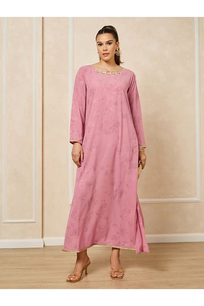 Styli Scallop Cut Work detail Jalabiya with Lace Trim