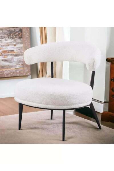 Generic كرسي قماش بوكلية بتصميم انيق - كرسي ديكور عصري باللون الأبيض