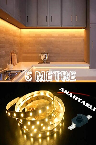 Sanctum Mutfak Dolabı Tezgah Üstü Için 5 Metre Gün Işığı Şerit Led Işık Adaptörlü Anahtarlı Tak Çalıştır