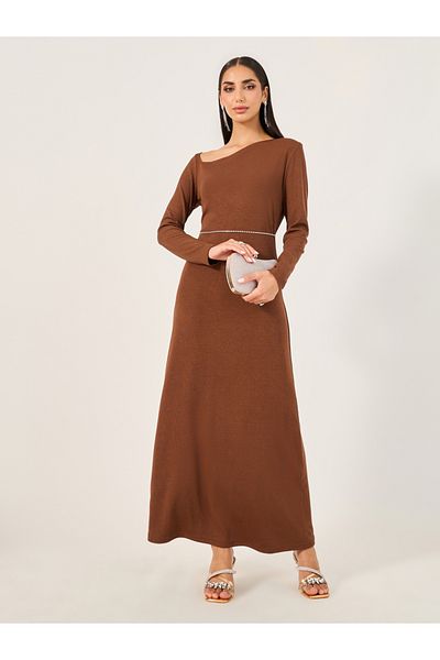 Styli Plain Long Sleeves A-Line Maxi Dress