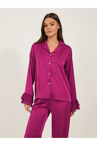 Styli Solid Satin Pajama Set with Pleated Details