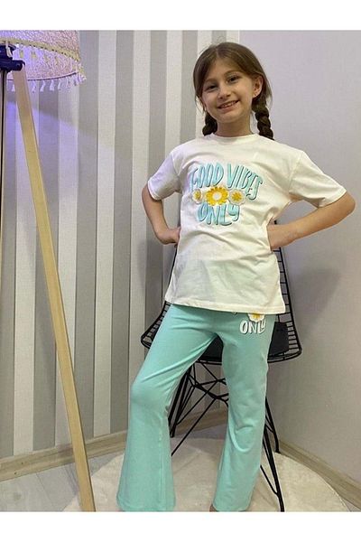 Mnk Baby&Kids Mint Green Girls' Spanish Pants and Short Sleeve Bodysuit - M00712