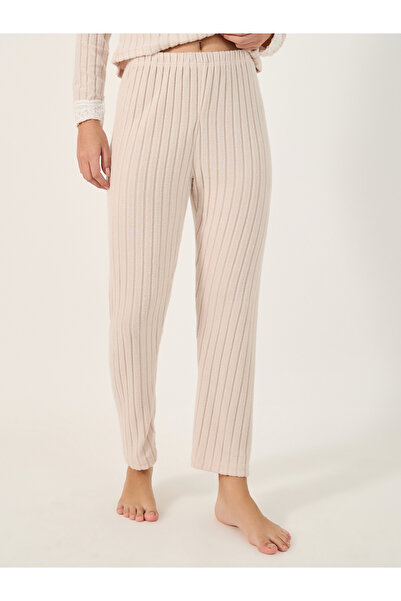 Styli Ribbed Brushed Lace Trim Top and Pyjama Pants Set