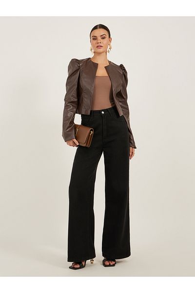 Styli Solid Puff Sleeves Cropped Regular Fit Jacket