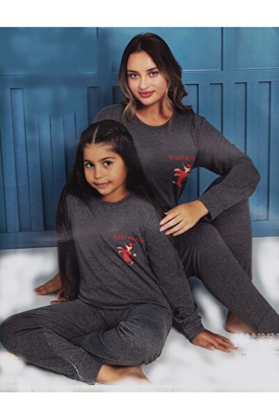 Mnk Baby&Kids Set de pijamale din bumbac pieptănat antracit pentru fete - M00680