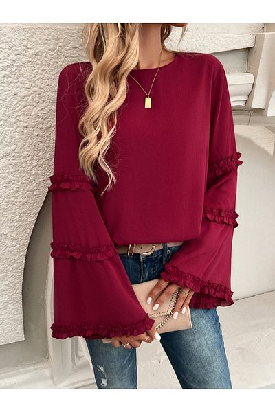 Diva By Styli Solid Round Neck Bell Sleeve Top