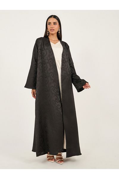 Styli Jacquard Abaya with Snap-Button Closure