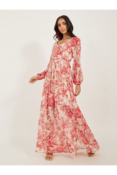 Styli Floral Print Long Sleeves A-Line Maxi Dress