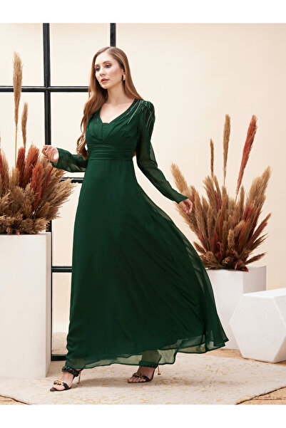 Mish By Styli Beaded Yoke A-Line Maxi Dress