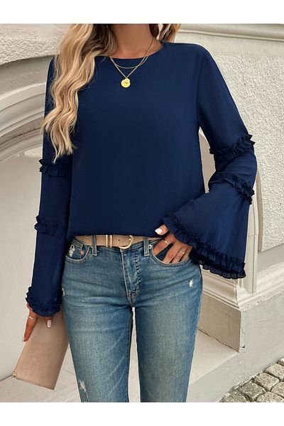 Diva By Styli Solid Round Neck Long Sleeve Top