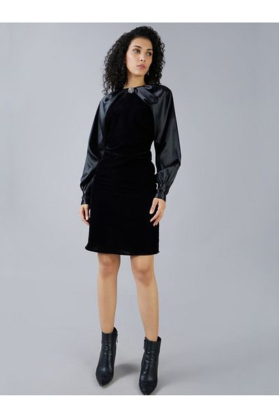 Mish By Styli Embellished Satin Reglan Sleeve Knee-Length Dress