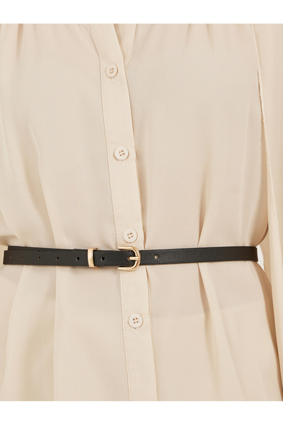 Styli Plain Belted Cape Sleeves Blouse